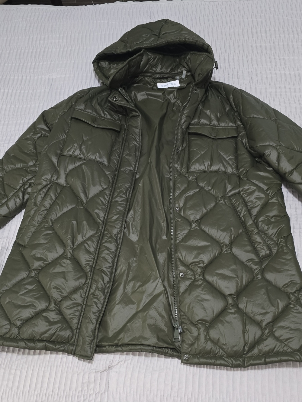 Calvin Klein Olive Green Quilted Hooded Puffer Jacket